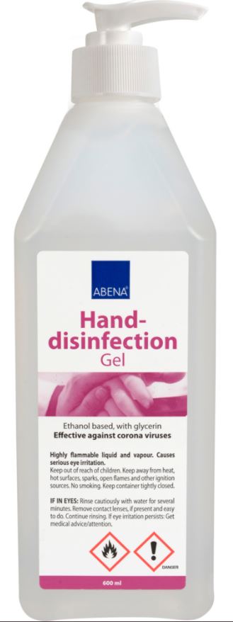 Hånddesinfektionsgel, Abena, 600 ml, natur, 85% ethanol, med pumpe mod Covid-19